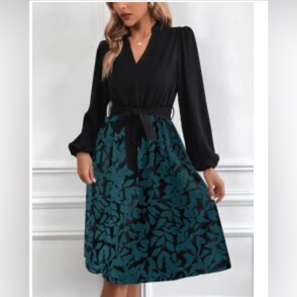 Lantern Sleeve Floral Print Dress